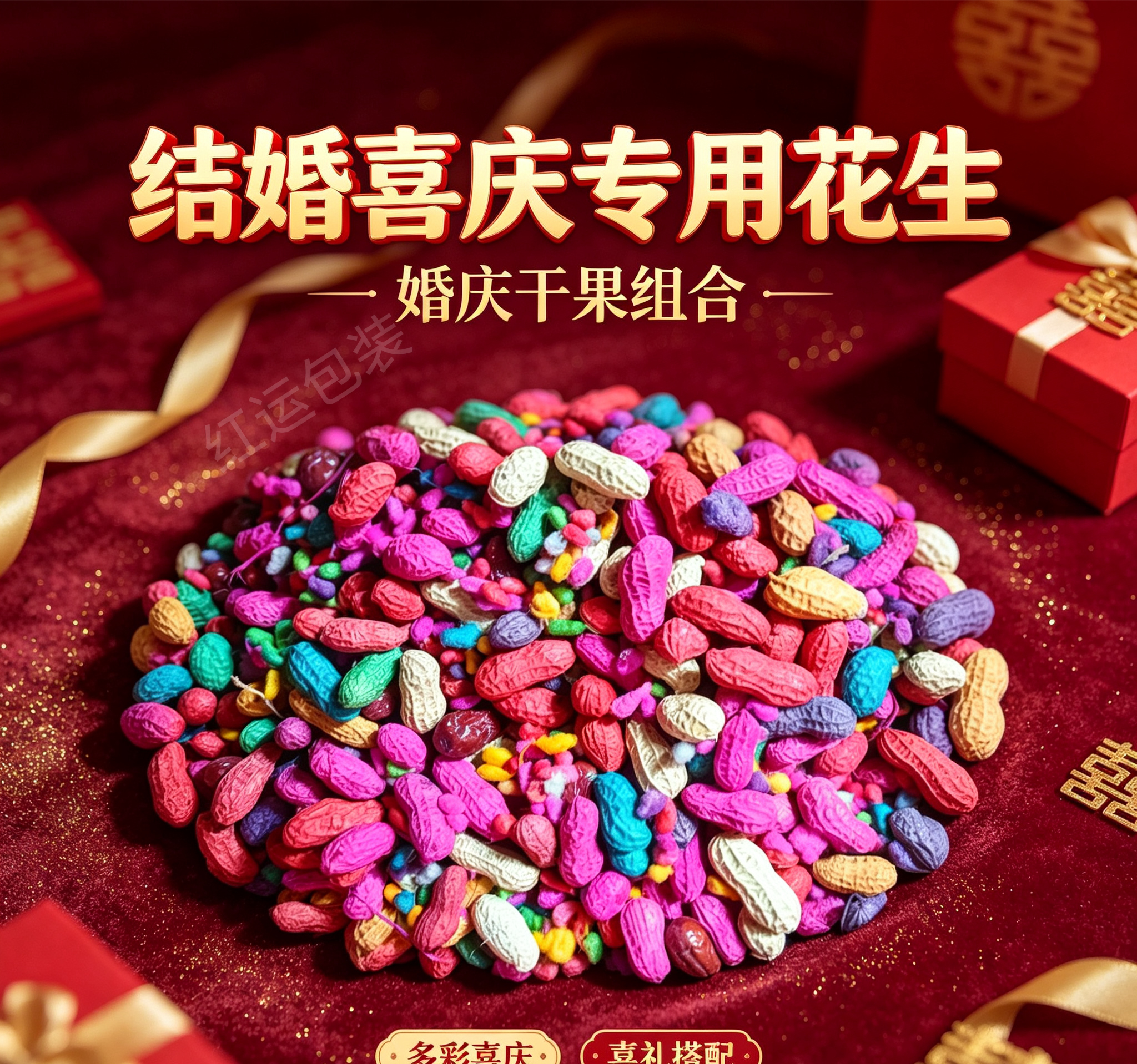婚庆压床红绿七彩花生