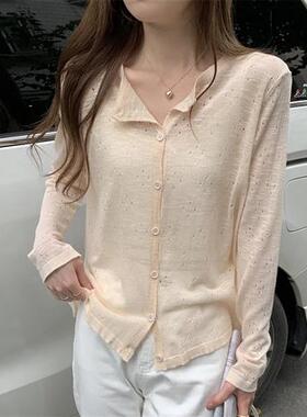 白色镂空温柔风薄款防晒开衫针织女上衣夏季外搭罩衫微透外套冰丝