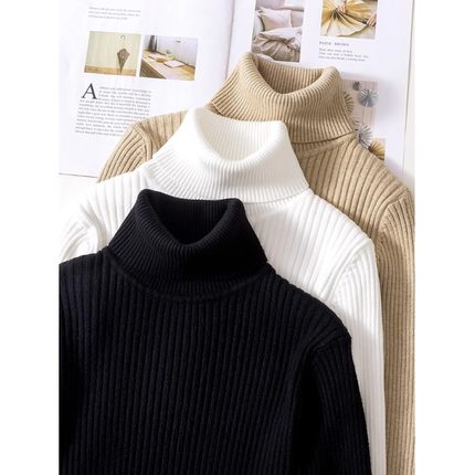 高领毛衣女秋冬季加厚黑色打底衫修身保暖2024新款内搭上衣针织衫
