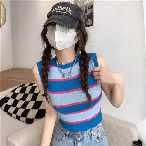 夏季短款上衣条纹吊带修身显瘦内搭外穿网红爆款小背心无袖t恤女