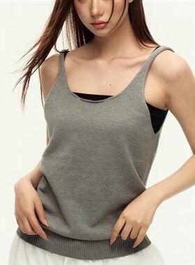 美式辣妹露肩吊带背心夏季美式复古休闲百搭灰色辣妹打底外穿上衣