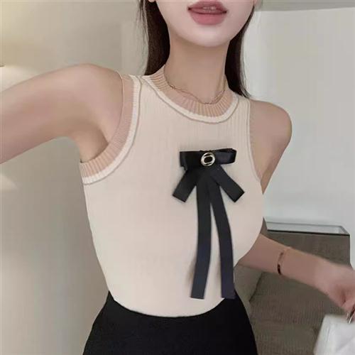 小香风夏季蝴蝶结上衣法式新款纯欲设计吊带外穿无袖短款针织背心