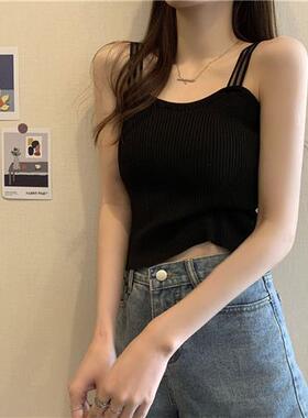 紫色小吊带针织打底背心女网红外穿超火网红修身内搭短款上衣