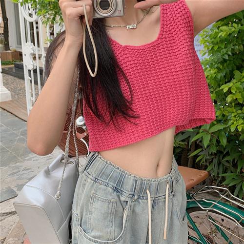 夏季新款复古辣妹外穿背心超火甜美无袖上衣潮露脐短款性感吊带女