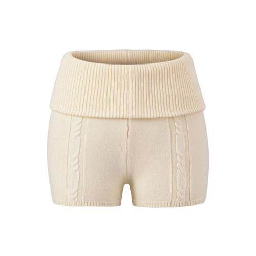 纯欲风小个子翻边腰麻花针织紧身短裤女新款包臀显瘦热裤外穿