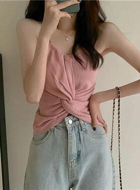 洋气吊带背心女新款法式黑色短款少女上衣甜辣外穿打底衫设计感