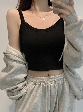 灰色吊带背心美背内衣夏季新款外穿无袖运动辣妹短款打底上衣