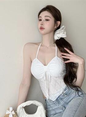 辣妹穿搭美背外穿性感挂脖小吊带背心女内搭短款白色抹胸上衣薄款