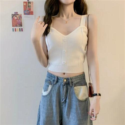 时尚别致小吊带上衣夏季设计感外穿冰丝针织衫气质短款背心内搭女