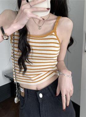 红色条纹吊带女夏季新款辣妹背心网红内搭外穿性感修身无袖上衣潮