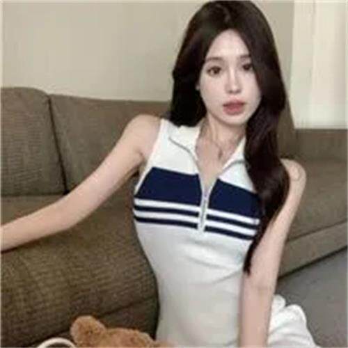 风撞色针织背心连衣裙女夏季新款字裙辣妹无袖收腰包臀短裙子
