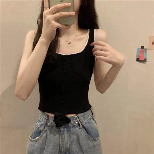 法式小众设计感外穿蝴蝶结小吊带女夏季短款网红内搭背心