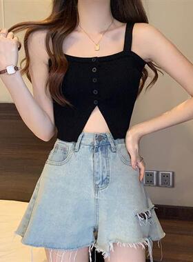 灰色韩版吊带女夏季新款百搭法式超火小背心外穿性感辣妹无袖上衣