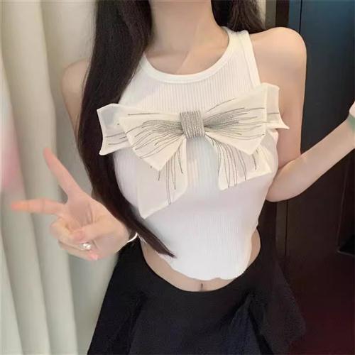 辣妹蝴蝶结针织衫吊带背心女夏季短款设计感小众修身无袖上衣外穿