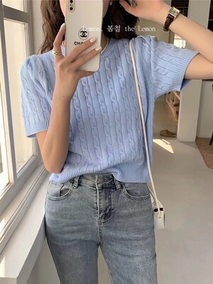 夏季新款韩版气质薄款针织衫短袖外穿显瘦小众甜美内搭慵懒风