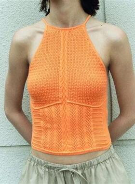 法式气质慵懒修身绿色打底无袖针织吊带背心夏季性感外穿休闲上衣