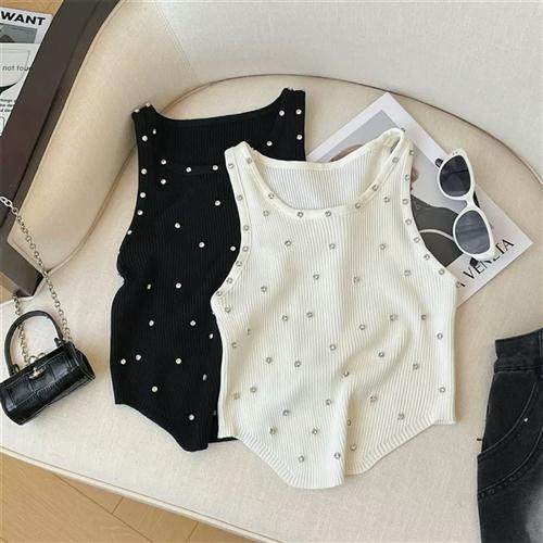 设计感重工钉钻吊带背心夏季新款不规则修身显瘦无袖短款上衣外穿