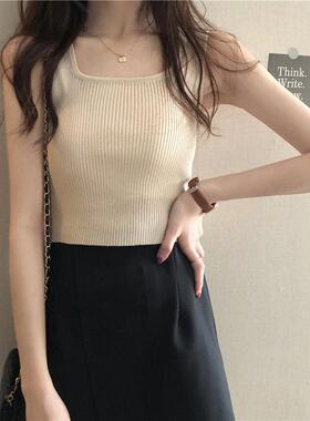 针织小吊带背心女夏季新款内搭美背打底外穿辣妹黑色无袖短款上衣