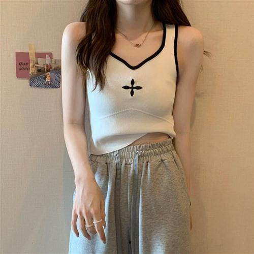 韩版撞色v领吊带小背心女修身内搭2024夏季新款显瘦性感外穿上衣