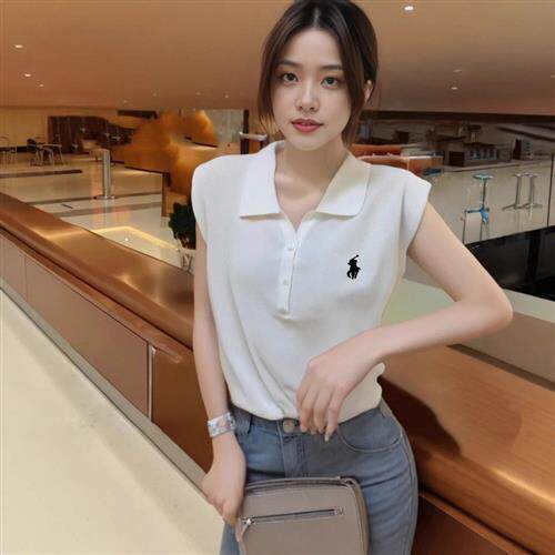 春秋套头飞飞袖小马刺绣针织衫短袖夏季翻领抖音热销款冰丝上