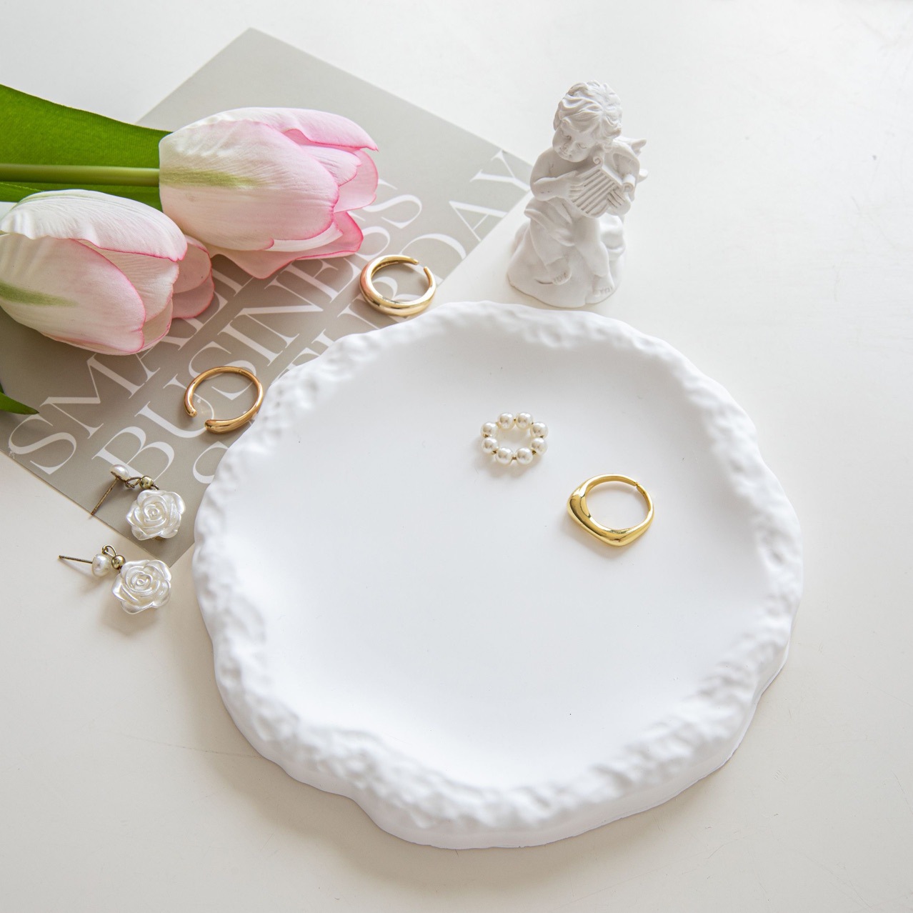 ins石膏羽毛翅膀首饰托盘项链耳环收纳盘珠宝展示架陈列拍摄道具