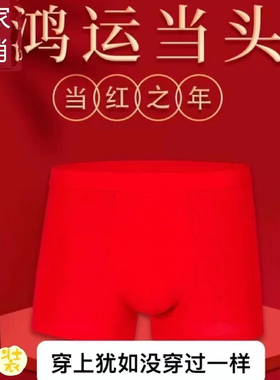 男士内裤纯棉大红色本命年平角裤透气中腰大码青年男式红内裤