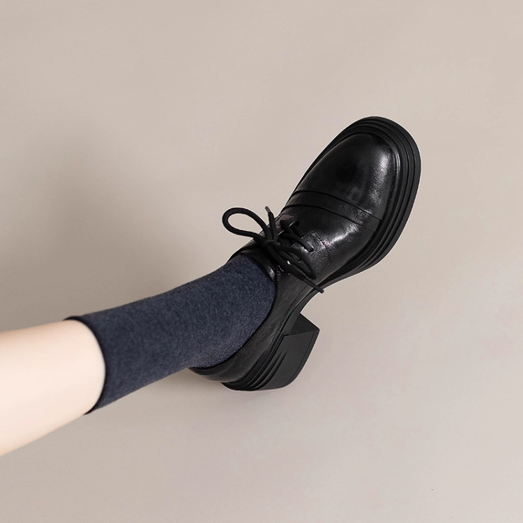 羊皮版真皮粗跟厚底乐福鞋女2025秋系带防水台学院单鞋英伦小皮鞋,女鞋,牛津鞋/布洛克鞋/德比鞋,淘宝优惠券,粉丝福利购,淘宝优惠卷