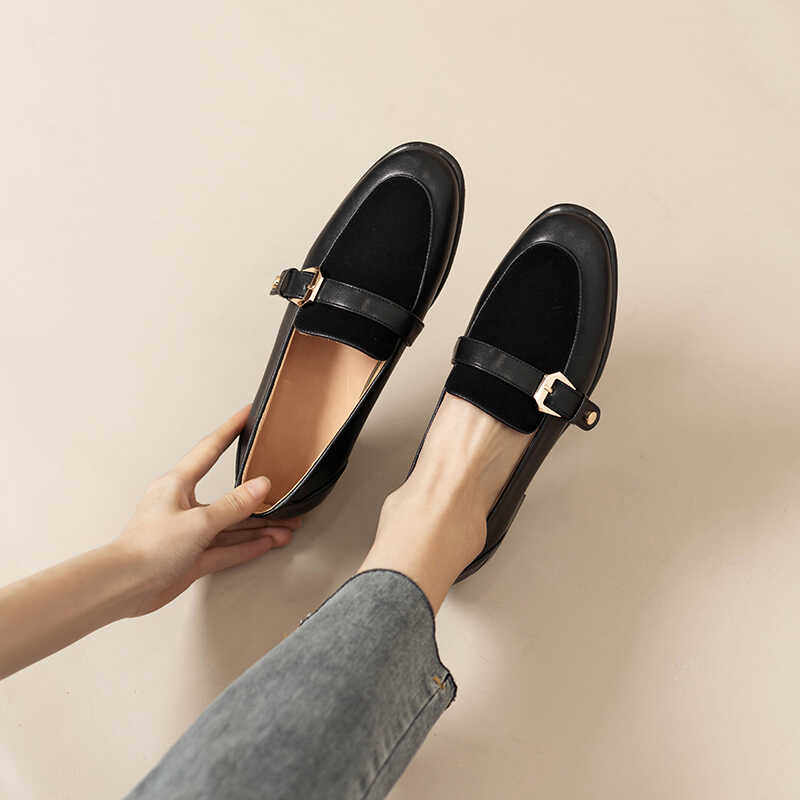 复古英伦风时尚皮带扣平底单鞋女真皮磨砂休闲百搭一脚蹬乐福鞋,女鞋,浅口单鞋,淘宝优惠券,粉丝福利购,淘宝优惠卷
