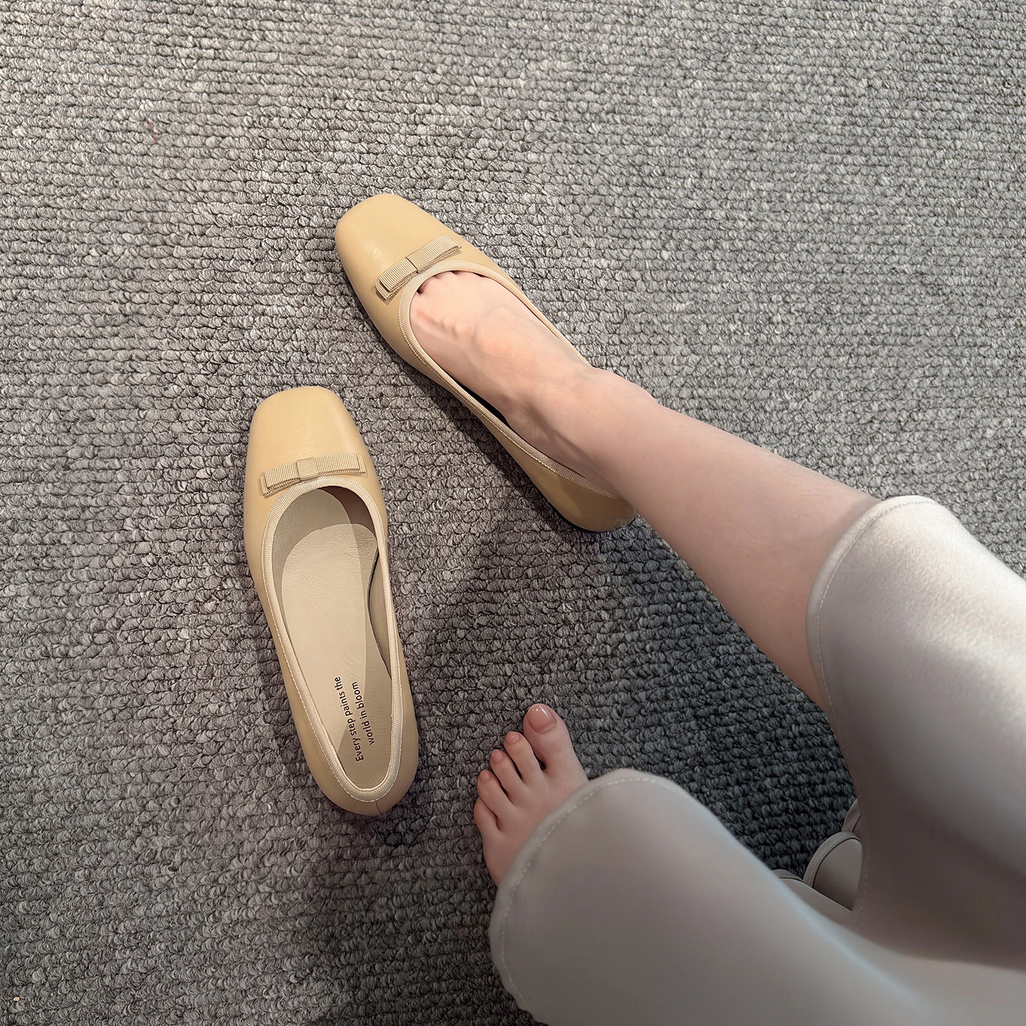 春夏真皮蝴蝶结内增高浅口单鞋