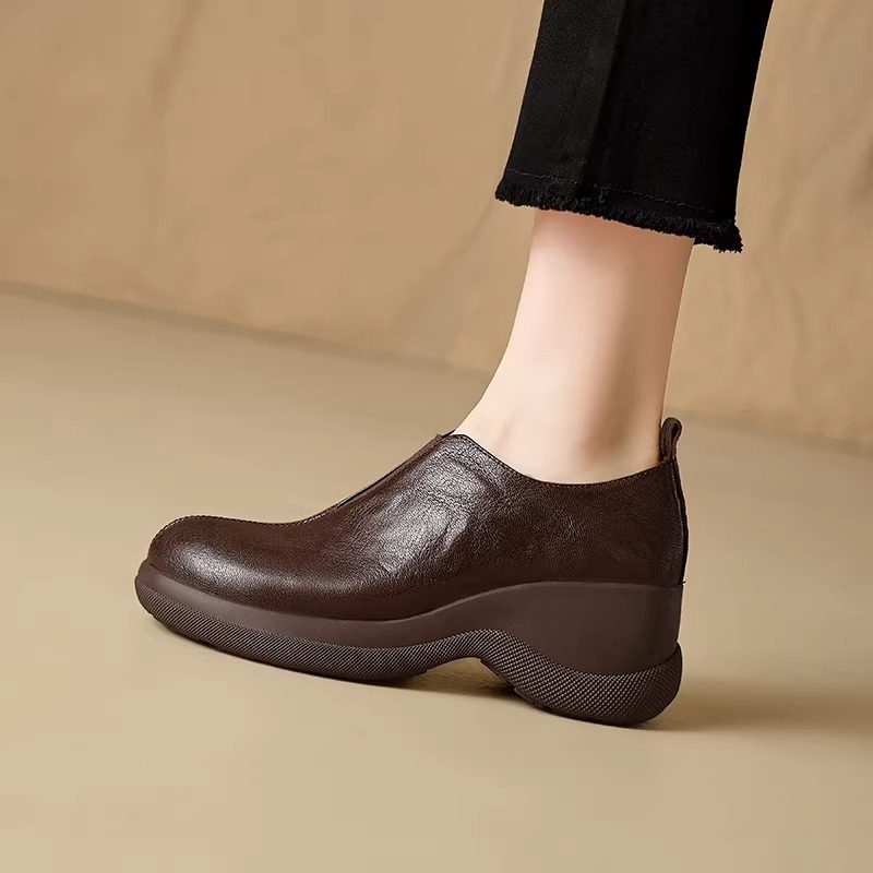 法式复古坡跟小皮鞋女2026新款真皮圆头深口单鞋粗跟高跟松糕鞋,女鞋,松糕（摇摇）鞋,淘宝优惠券,粉丝福利购,淘宝优惠卷