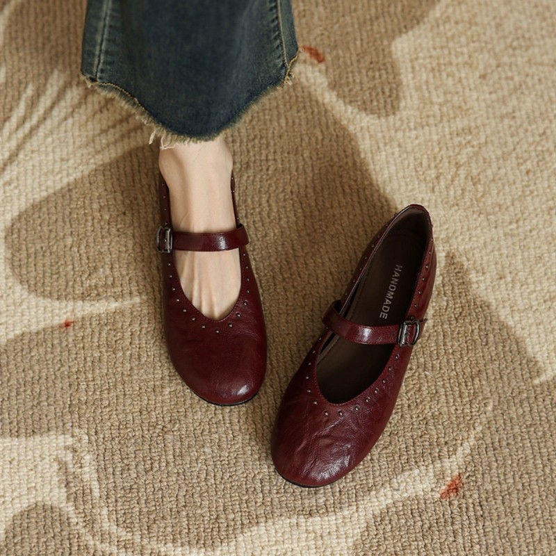 法式复古风铆钉玛丽珍鞋女一字扣内增高平底软底单鞋舒适软羊皮女,女鞋,浅口单鞋,淘宝优惠券,粉丝福利购,淘宝优惠卷