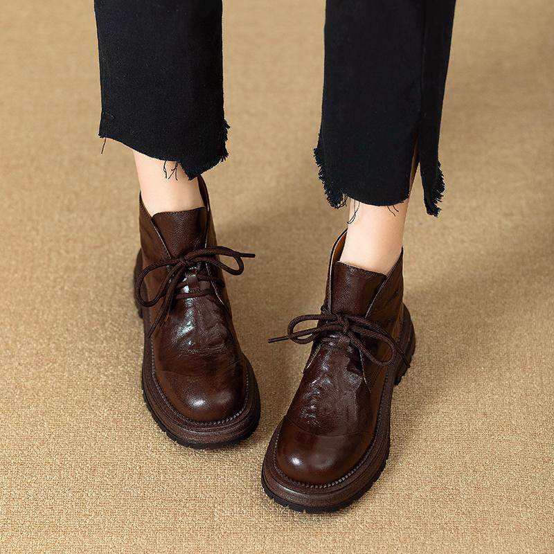 羊皮版真皮系带短靴女春秋单靴厚底乐福鞋及裸靴复古英伦风马丁靴,女鞋,马丁靴,淘宝优惠券,粉丝福利购,淘宝优惠卷