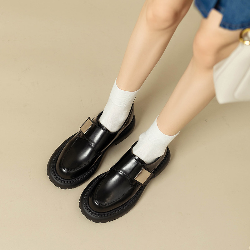 学院风乐福鞋女ins小皮鞋单鞋百搭2025春款厚底小个子金属扣英伦,女鞋,乐福鞋（豆豆鞋）,淘宝优惠券,粉丝福利购,淘宝优惠卷