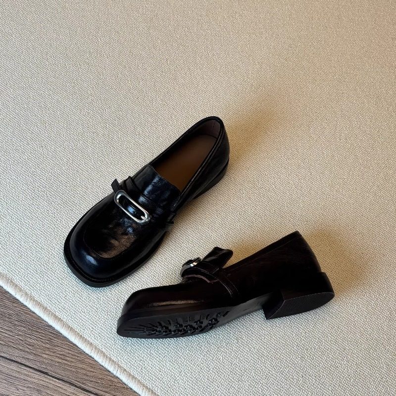 英伦真皮乐福鞋女学院风皮带扣方头一脚蹬单鞋平底通勤优雅小皮鞋,女鞋,乐福鞋（豆豆鞋）,淘宝优惠券,粉丝福利购,淘宝优惠卷