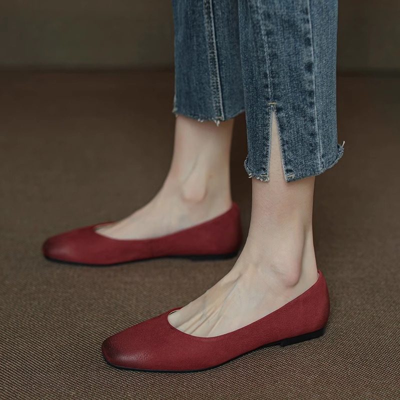 手工真皮~巨好穿~复古方头平底擦色春秋懒人一脚蹬低跟浅口单鞋女,女鞋,浅口单鞋,淘宝优惠券,粉丝福利购,淘宝优惠卷