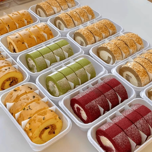 日式蛋糕卷包装盒打包切块瑞士甜品梦龙卷透明盒子中式糕点桃酥盒