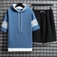 男 2023新款 夏季 男士 休闲套装 男装 潮流搭配帅气夏装 连帽运动短袖