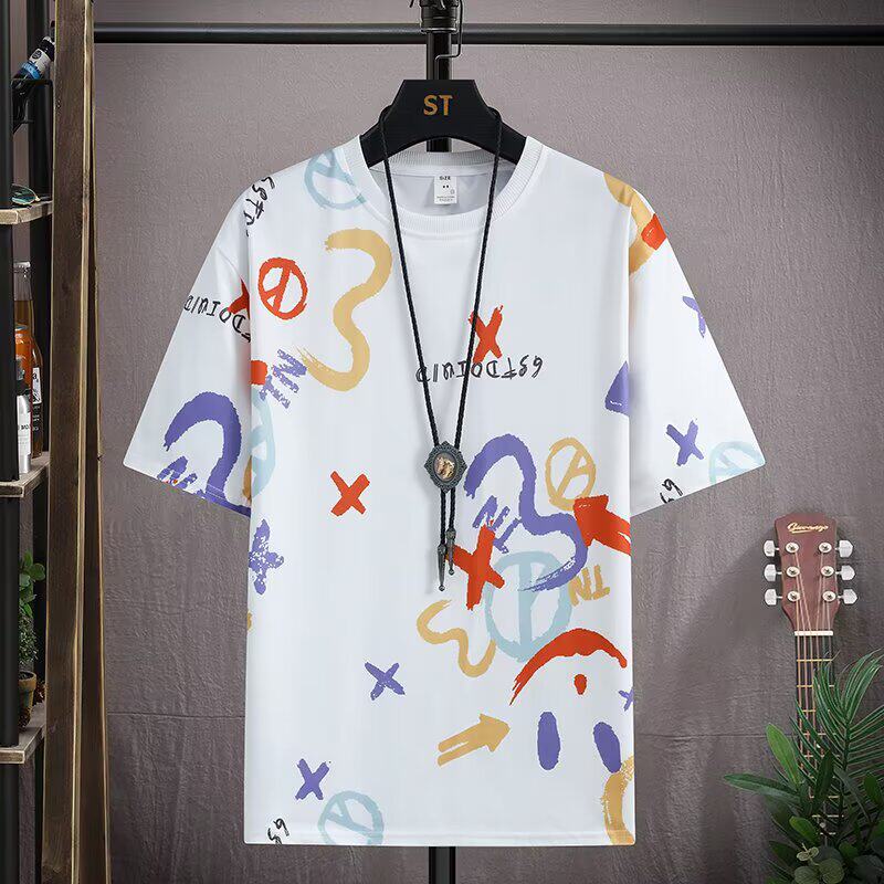 2026新款短袖t恤男ins潮牌欧美嘻哈风圆领打底衫五分上衣夏季短裤