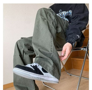 新款 直筒阔腿长裤 男生宽松美式 纯棉裤 休闲裤 春秋季 工装 工作 子男士