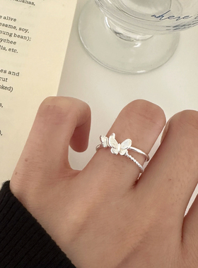 S925纯银双层蝴蝶开口戒指