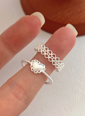 S925纯银磨砂爱心开口戒指