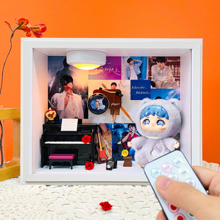 泡泡玛特周深反深代词盲盒收纳相框搪胶展示盒礼物音乐相框摆件