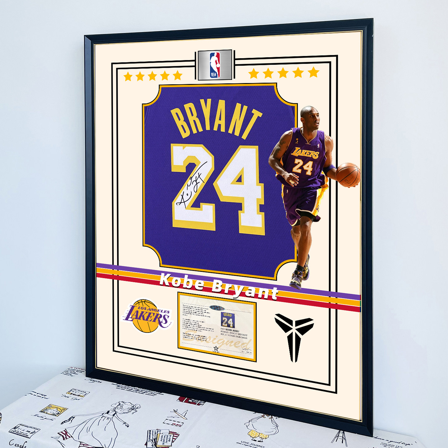 科比签名印签球衣装裱相框定制NBA球衣无损裱框收藏纪念展示画框