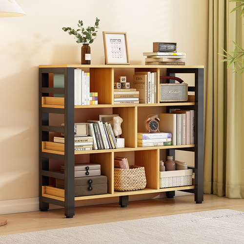 格子书架落地置物架网红书柜储物柜一体靠墙家用儿童客厅隔断钢制