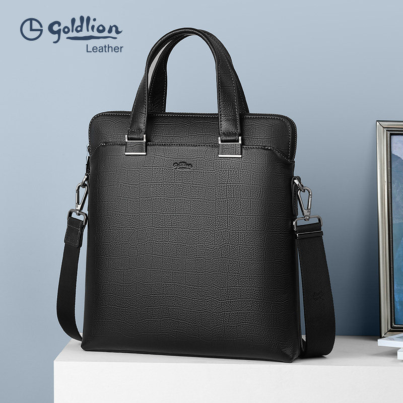 金利来新款手提包真皮竖款商务包时尚鳄鱼纹男士包包牛皮公文包