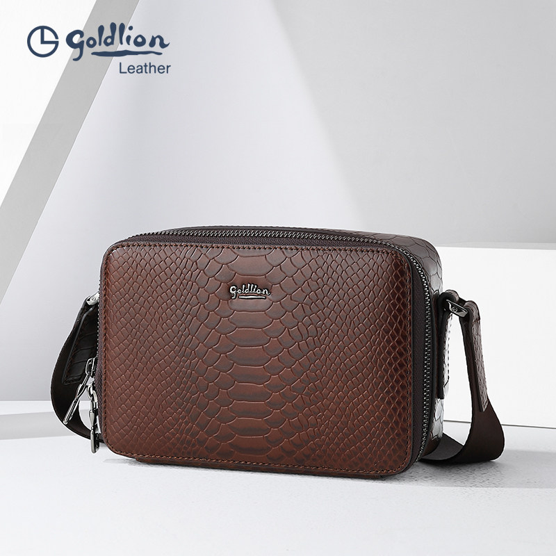 金利来新款真皮小背包商务横款斜挎包鳄鱼纹牛皮复古时尚单肩包