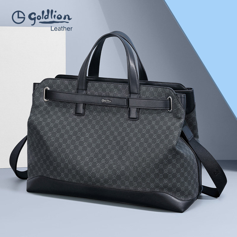 金利来新款男士商务大容量手提包轻奢印花时尚PVC行李包袋托特包