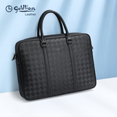 金利来轻奢牛皮男包商务上班手提包时尚 流行新潮菱格纹男士 公文包