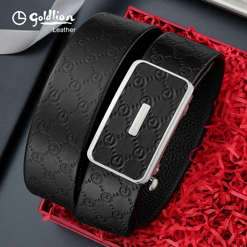 【不锈钢】金利来轻奢腰带男士真皮自动扣皮带商务压花纹牛皮裤带