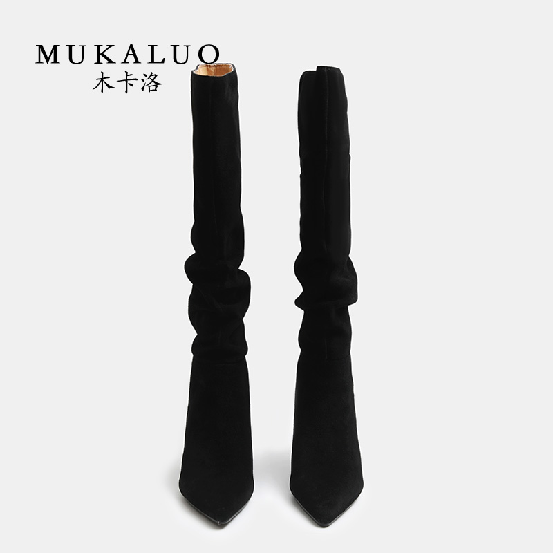 气质褶皱堆堆长筒靴高跟细跟长靴